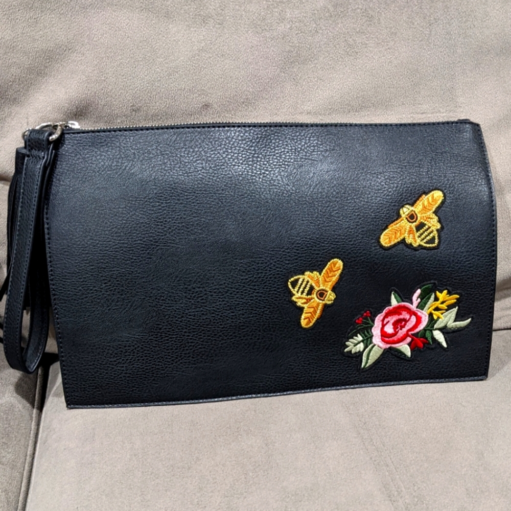 Cute Embroidered Black Clutch Bag